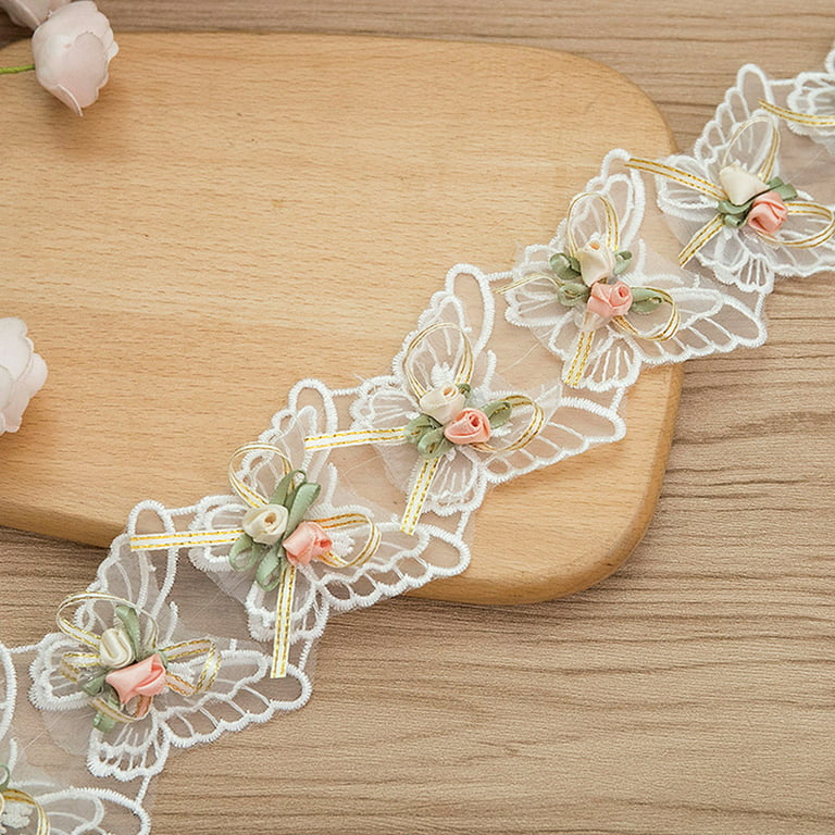 Pink Flower Lace Trim Ribbon,Embroidered Sewing Lace for Wedding Applique,  DIY Sewing Crafts -3Yards (1#)
