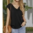 thumbnail image 4 of Bigersell Women T-shirts Women's Summer Solid Color Sleeveless Blouses Summer Lace V-Neck T-shirts Tops Big & Tall Button-Down Scoop Neck Short Sleeve Summer Tops Style B31887, Black M, 4 of 9