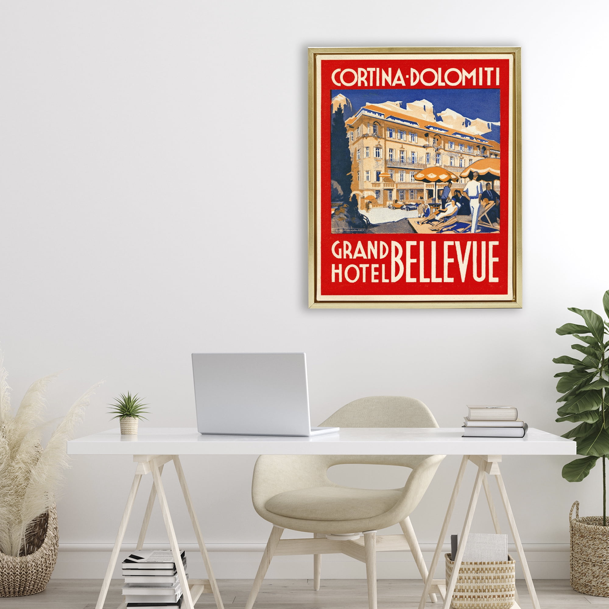 Stupell Industries Grand Hotel Bellevue Vintage Gold Framed Floater Canvas Wall Art, design by Print Collection