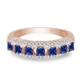 thumbnail image 3 of AFFY 0.70CT Blue Sapphire With White Natural Diamond Wedding Band Ring in 14k Rose Gold over Silver-5, 3 of 7