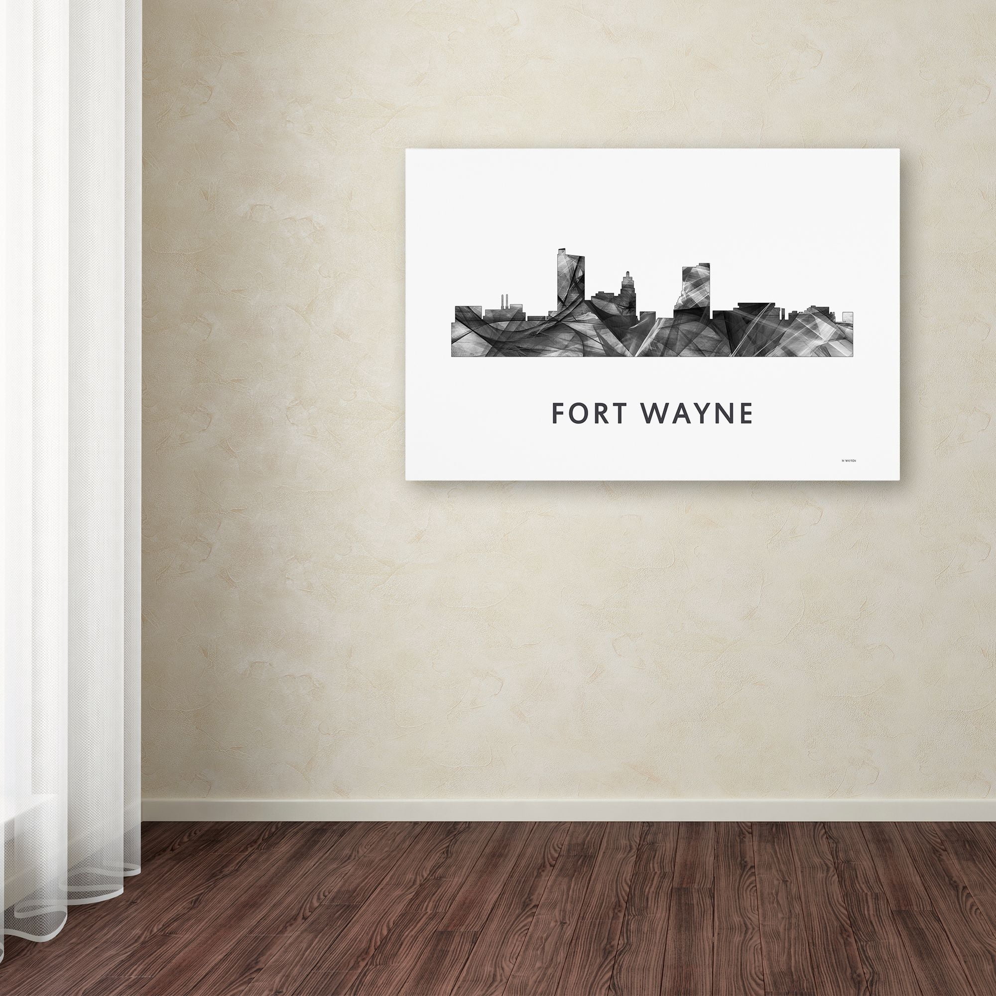 Trademark Fine Art 'Fort Wayne Indiana Skyline WB-BW' Canvas Art by Marlene Watson