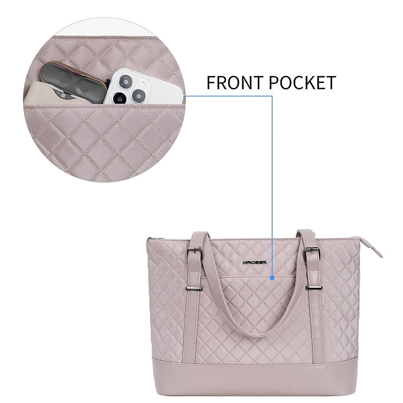 KROSER Laptop Tote Bag 15.6" Computer bag Shoulder Bag Women Handbag (Quilt)-Dusty Pink