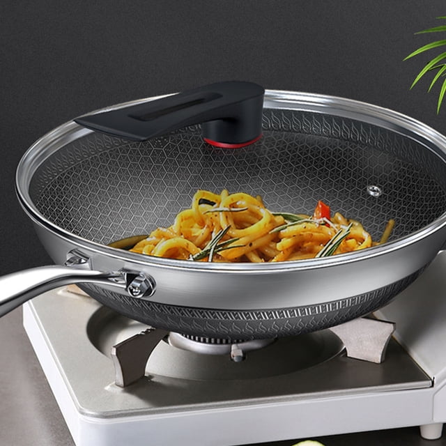 Wok en Acier Résistant à la Chaleur et à l'Érosion avec Conception de Poêle Cellulaire Double Face, Convient aux Surfaces de Cuisson à Induction, Poêle à Frire en Acier Inoxydable 316, Va au Four