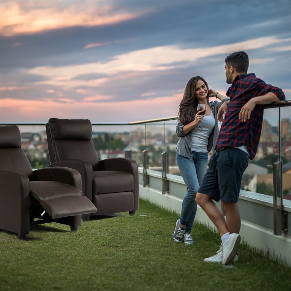 FDW Modern Leather Recliner with Push Back and Foot Extension, Black