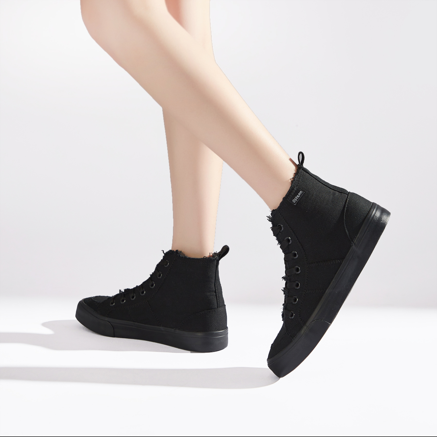 Obtaom Women's High-Top Canvas Sneakers, All Black, Size 8 photo 7