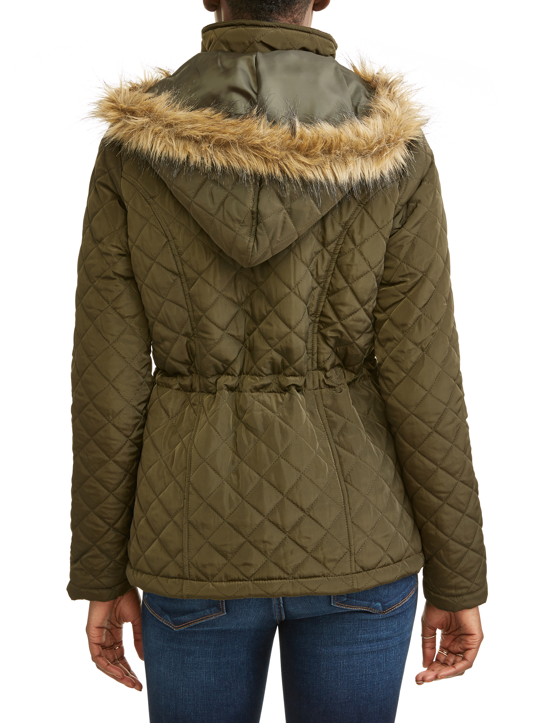 Women's Quilted Anorack With Faux Fur Hood - image 2 of 4