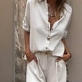 thumbnail image 2 of MORTTIC Women's Solid Color Lapel Short Sleeve Shirt & High-Waist Shorts Set - Summer Vacation Two-Piece Outfit, Button-Up Casual Shorts Set, 2 of 4