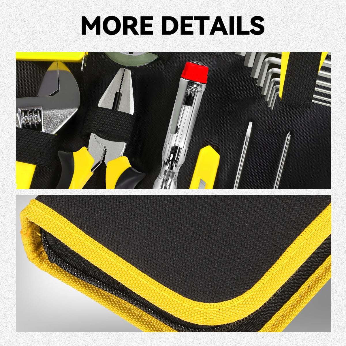 18 Pcs Protable Home Office Repair Tool Kits Plier & Adjustable Wrench & Utility Knife & Hex Keys & Screw Driver Yellow