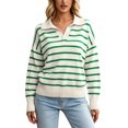 thumbnail image 2 of jinghuiyue Womens V Neck Sweater Long Sleeve Polo Striped Pullover Sweater Casual Knitted Loose Fall Tops XL, 2 of 6