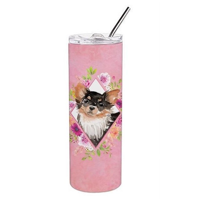 Caroline's Treasures CK4225TBL20 Gobelet Mince en Acier Inoxydable à Double Paroi Fleurs Roses Chihuahua 20 oz