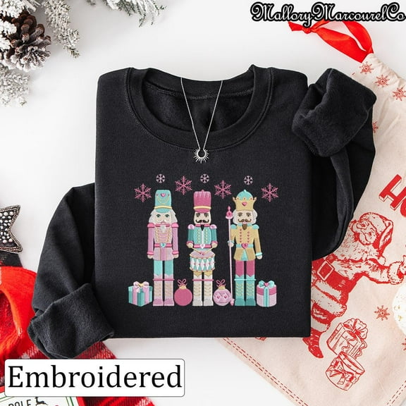 Embroidered Nutcracker Christmas Sweatshirt, Festive Nutcracker Trio Embroidery Hoodie, Holiday Merry Christmas TShirt, Xmas Embroidery