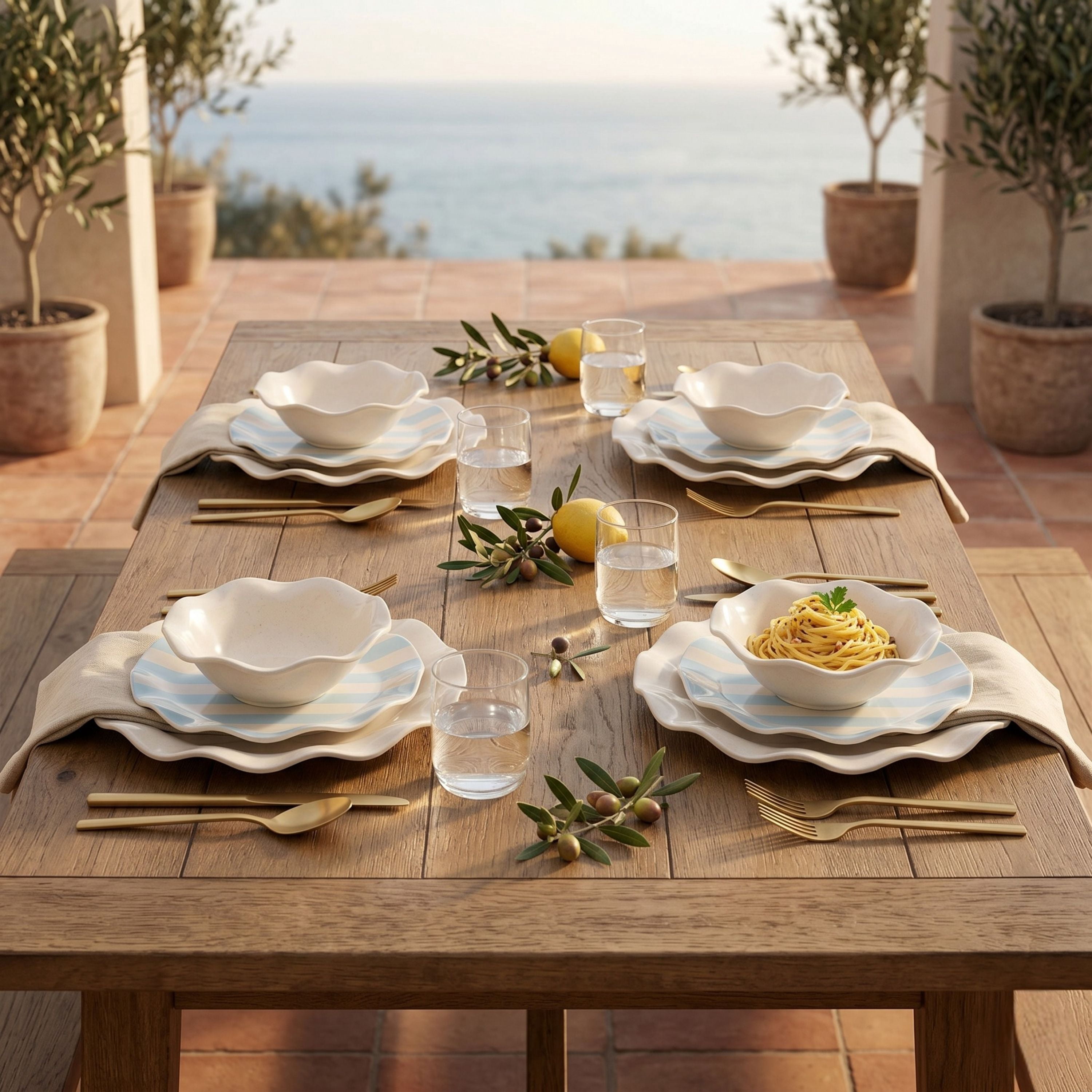 Just Feed Me by Jessie James Decker 12-Piece Bamboo-Melamine Scalloped Dinnerware Set