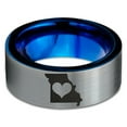 thumbnail image 2 of Tungsten Missouri Show Me State Heart Band Ring 8mm Men Women Comfort Fit Blue Flat Cut Brushed Gray Polished, 2 of 4