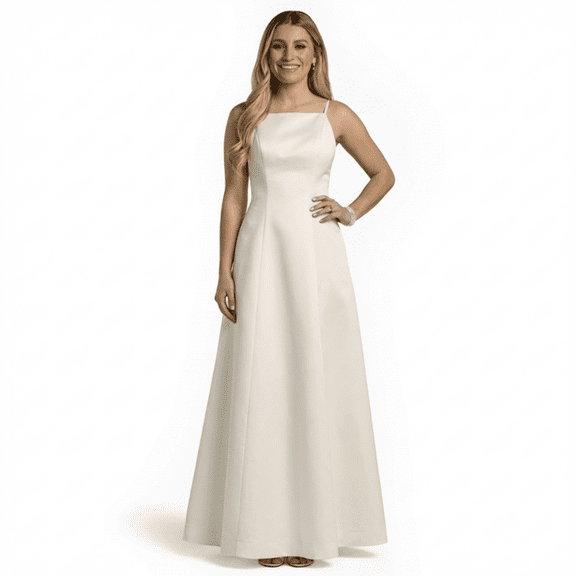 David’s Bridal, The Edit by DB Studio Women's A-Line Open Back Wedding Dress, Full Length, Satin