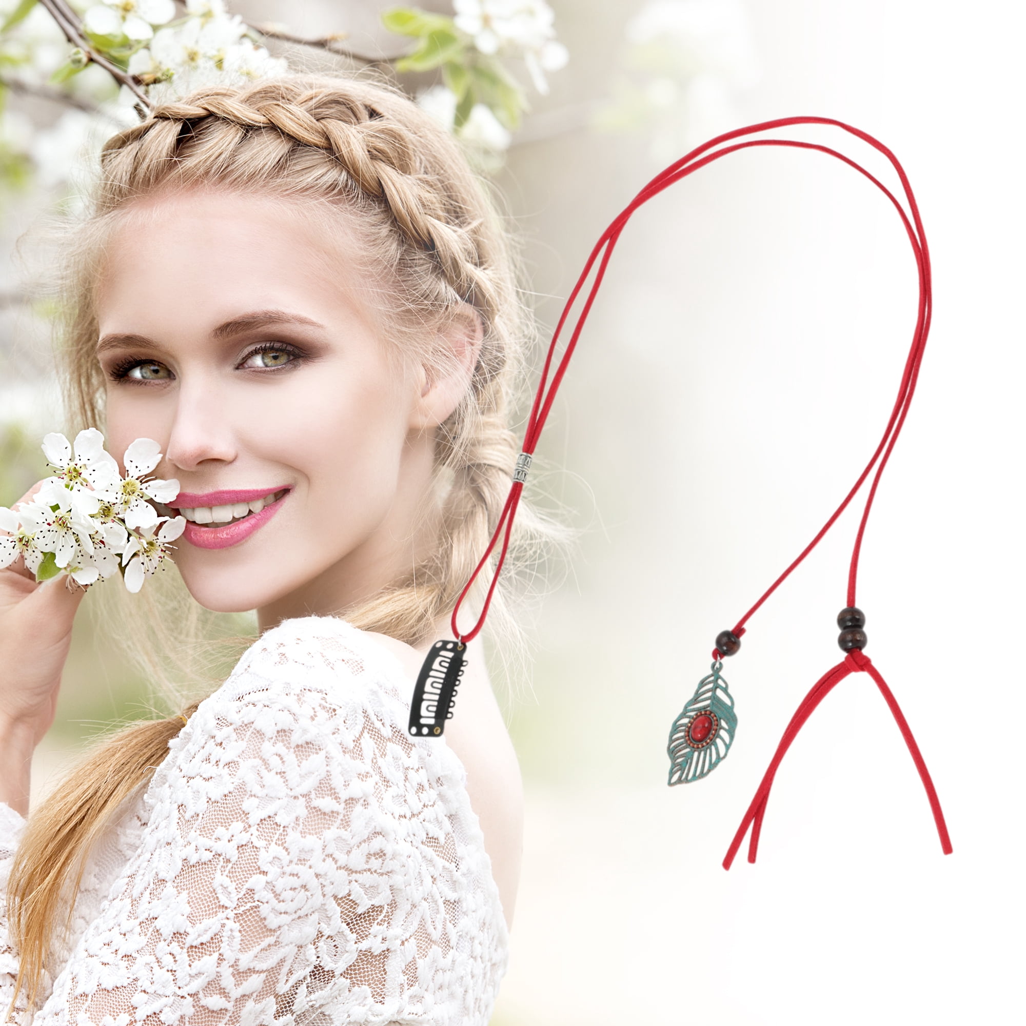 Unique Bargains Elegant Leaf Braided Hair Chain 1Pc Stylish Accessory Wine Red 19.69"