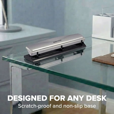 Bostitch Office Premium 3 Hole Punch, 12 Sheet Capacity, Metal, Rubber Base, Easy-Clean Tray, Silver - Image 4