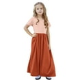 thumbnail image 4 of Girls Summer Maxi Dress, Short Sleeve Boho Ruffle Dresses, Tween a Line Flowy Casual Patchwork Sundress with Pockets Kids Evening Dress Orange 13Y, 4 of 8
