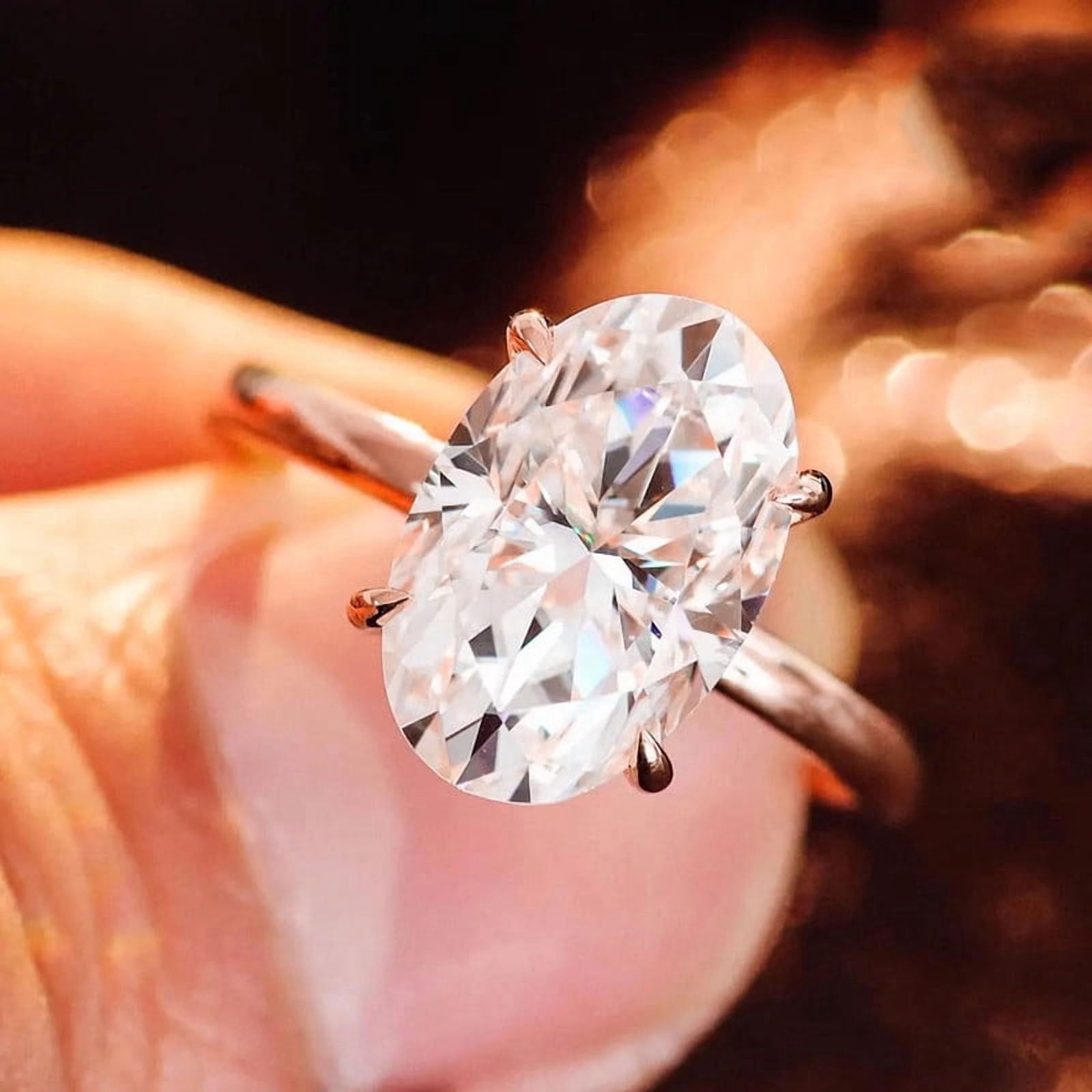 solitaire jewels 3.75CT Oval Moissanite Solitaire Engagement Ring For Women, 14K Rose Gold