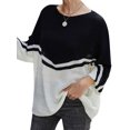 thumbnail image 4 of Women Colorblock Crew Neck Batwing 3/4 Sleeve Knitted Top, 4 of 6