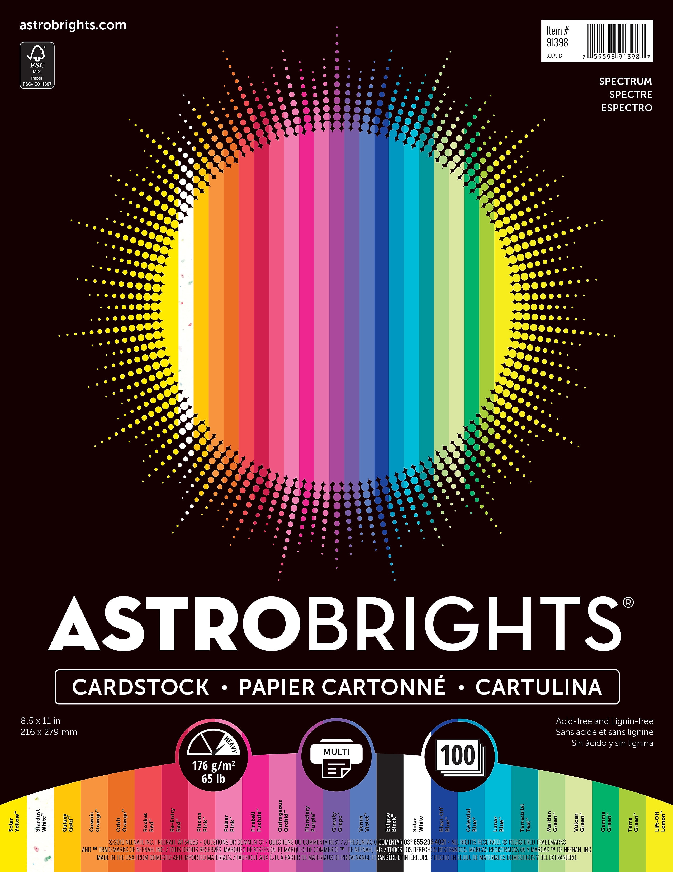 24 lb/89 gsm,"Spectrum" 25-Color Assort... 8.5� x 11� Astrobrights Color Paper 