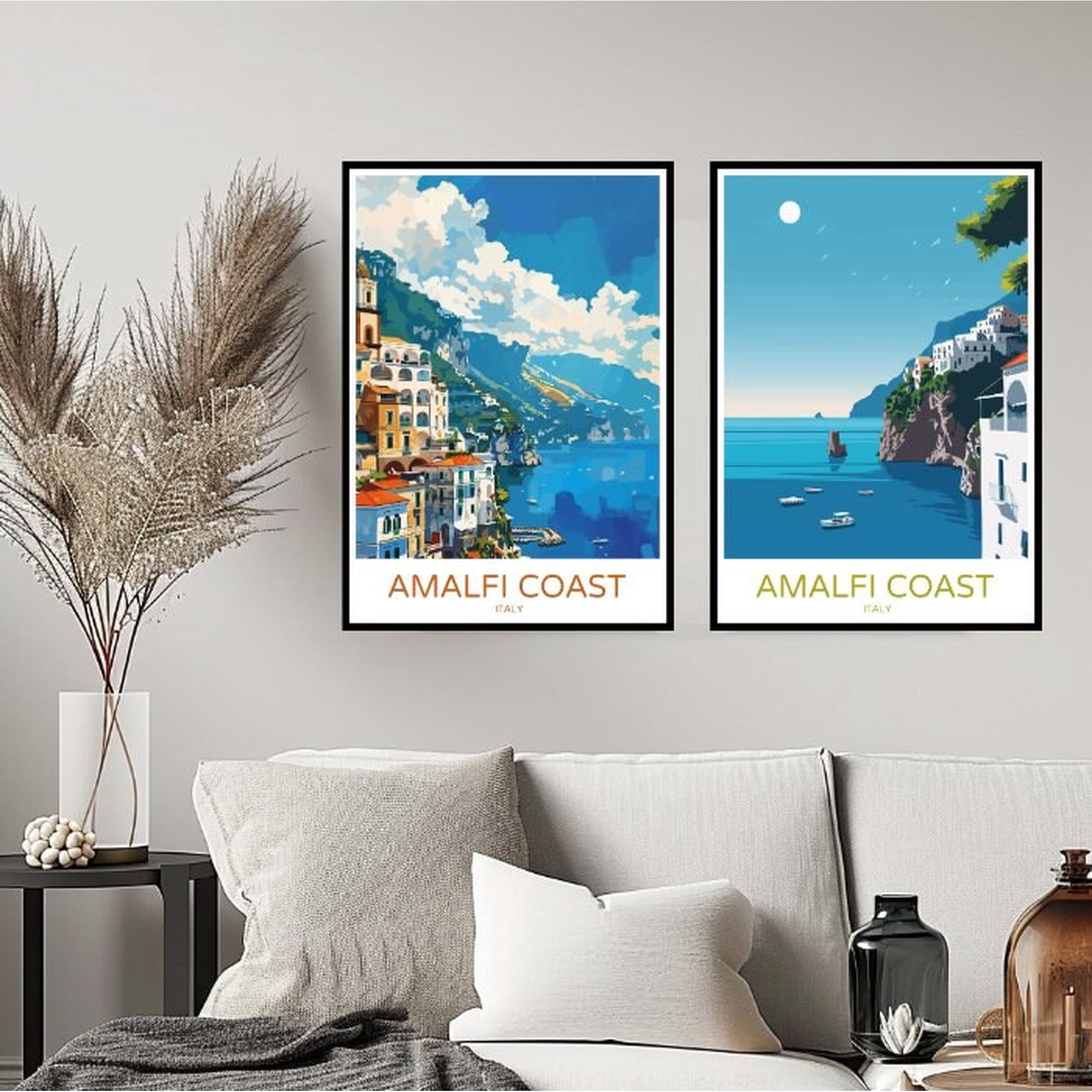 Amalfi Coast Italy Travel Tyrrhenian Sea Salerno Wall Italy Poster, Set 2, Poster Only