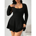 thumbnail image 2 of Women's Plus Size Long Sleeve Square Neck Ribbed Dress with Pockets A‑Line Mini Dress, 2 of 4