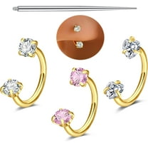 JL Horseshoe Nose Ring 18g Silver Gold Nose Hoops for Women Half Hoop Earring Hoops Horse Shoe Daith Tragus Earring Hoop Helix Piercing Jewelry Double Gem Horseshoe Septum Ring 18gauge 8mm