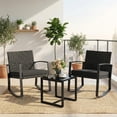 thumbnail image 2 of Noelse 3 Piece Wicker Rocking Chair Set, Outdoor Patio Furniture with Table and Cushions for Balcony, Black, 2 of 11