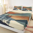 thumbnail image 3 of jejeloiu Modern Art Full Size Sheets,Abstract Mountain Bed Sheets,Teal Orange Beige Sheet Sets For Adults,Breathable Home Decor,4 Pieces, 3 of 7