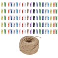thumbnail image 1 of 100PCS Wooden Clip Mini Color Wood Clip Birch Card Photo Clip with 10m Rope for Home Festival Decoration, 1 of 4