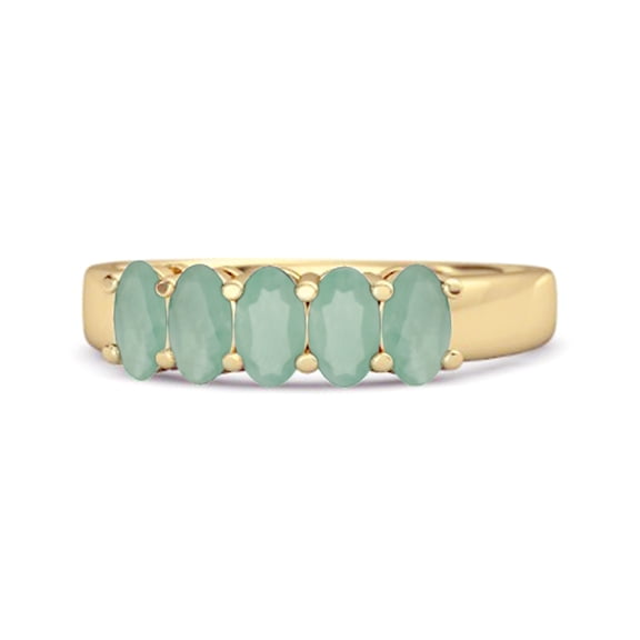 Five Stone 1.25 Cts Emerald Half Eternity 925 Sterling Silver Gold Vermeil Women Valentines Day Gifts Ring
