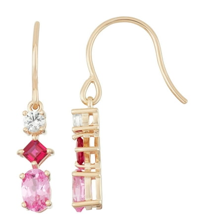 Created Ruby and Created Pink and White Sapphire Sterling Silver Drop Earrings
