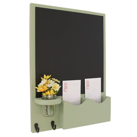Mail Organizer with Chalkboard, Key Hooks & Mason Jar