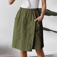 thumbnail image 4 of Knee Length Shorts for Women Summer Casual Cotton Linen Lightweight Elastic Waist Wide Straight Leg Skorts with Pockets, 4 of 6