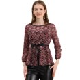 thumbnail image 1 of Blusas Tops Peplum De Encaje Semitransparente De ManLarCon CintuAnudaPaMujer Vino M, 1 of 6