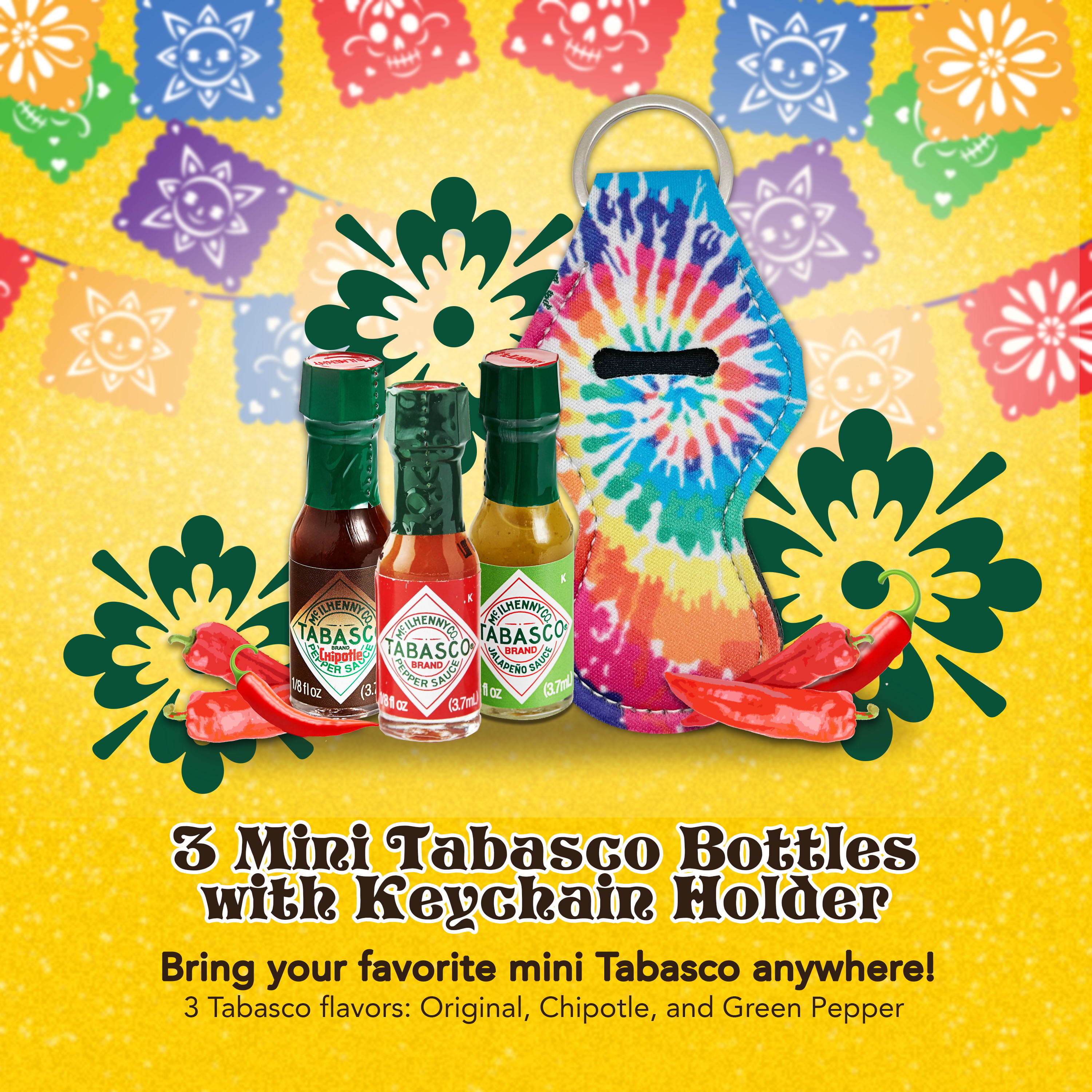  Mini Tabasco Hot Sauce Keychain - Includes 3 Mini Hot Sauce  Bottles (.35oz) With Travel Hot Sauce Key Chain With Refillable Funnel -  Red Tabasco Hot Sauce, Green Sauce and
