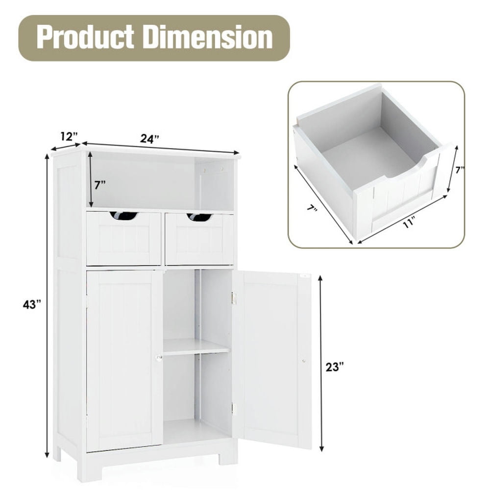 Finihen Bathroom Storage Cabinet, Bathroom Floor Cabinet, Bathroom Wooden Side Cabinet with 2 Drawers and 2 Doors, for Bathroom, Living Room, Bedroom, Kitchen, White Finihen Bathroom Storage Cabinet, Bathroom Floor Cabinet, Bathroom Wooden Side Cabinet with 2 Drawers and 2 Doors, for Bathroom, Living Room, Bedroom, Kitchen, White