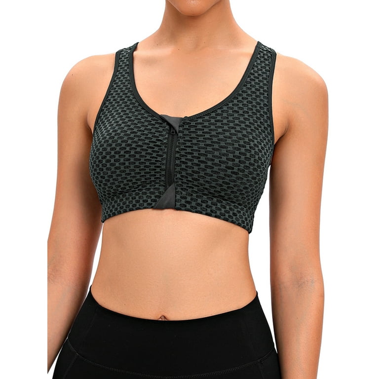 FUTATA Women Front Zipper Sports Bra With Removable Pads, Push Up Sports  Bra Tube Top, Wireless Post Surgery Bra Active Yoga Fitness Workout Running