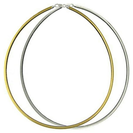 - Sterling Silver Italian Chain Necklace 4mm 14K Gold Plated 2 Tone Reversible Flat Omega Chain ( 18, 20, 22 Inch ) - 18