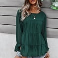 thumbnail image 2 of Blusa Casual Transpirable Agradable para La Piel con Volantes y Manga Larga de Gasa con Cuello Redondo para Mujer para Otoño Invierno Verde Oscuro XL, 2 of 6