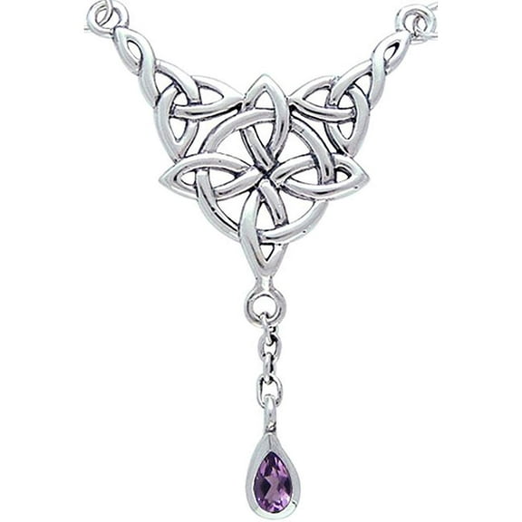 Jewelry Trends Sterling Silver Celtic Luck Knot Pendant with Amethyst drop 18 Inch Necklace