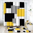 thumbnail image 1 of Juego de baño geométrico verde con cortina de ducha y accesorios de alfombras, cortina de ducha verde moderna negra y gris para baño, decoración de baño verde 4 piezas, 1 of 8
