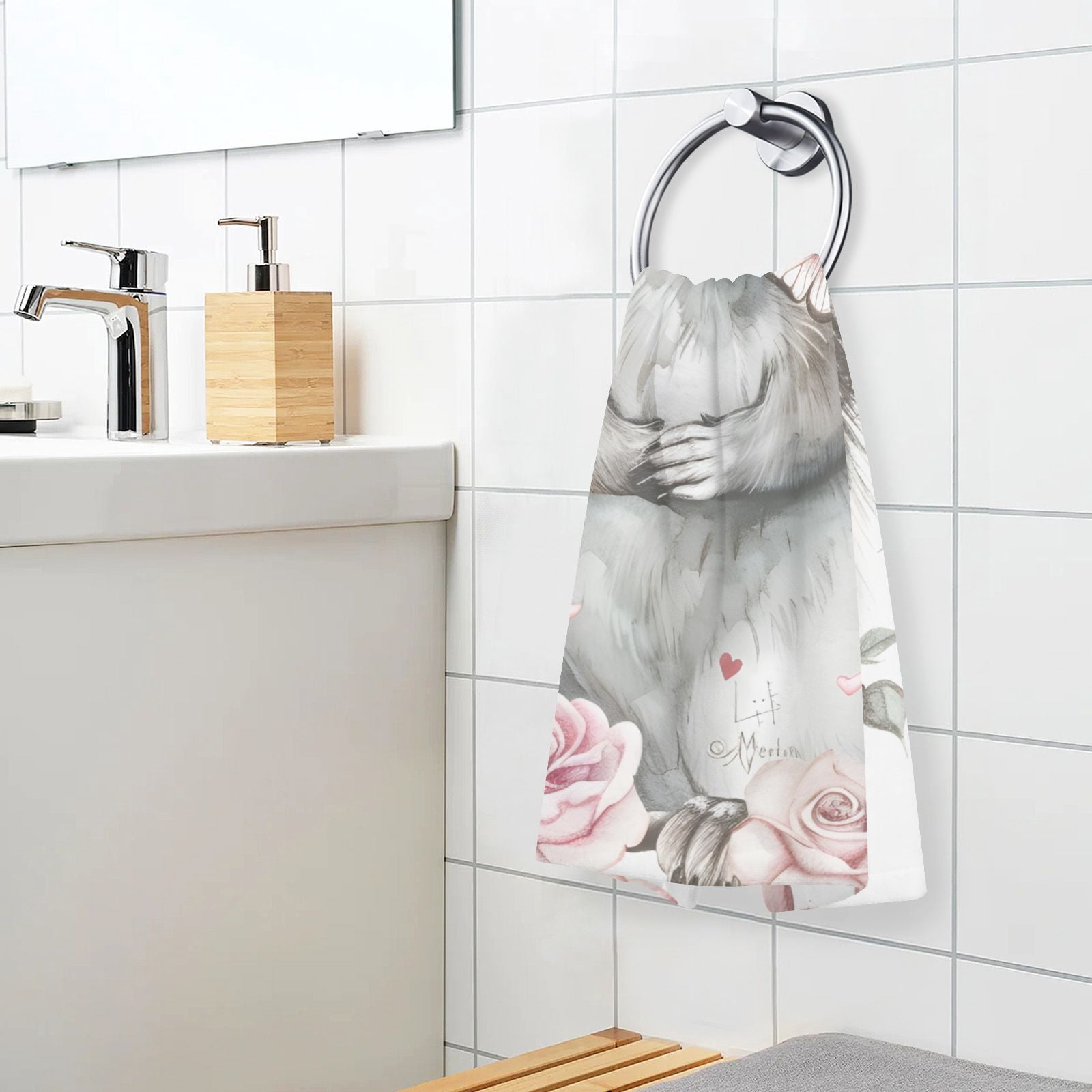 Grey Squirrel Hand Towels Cotton Bath Towels Large Face Towels Absorbent for Bathroom 2 Packs