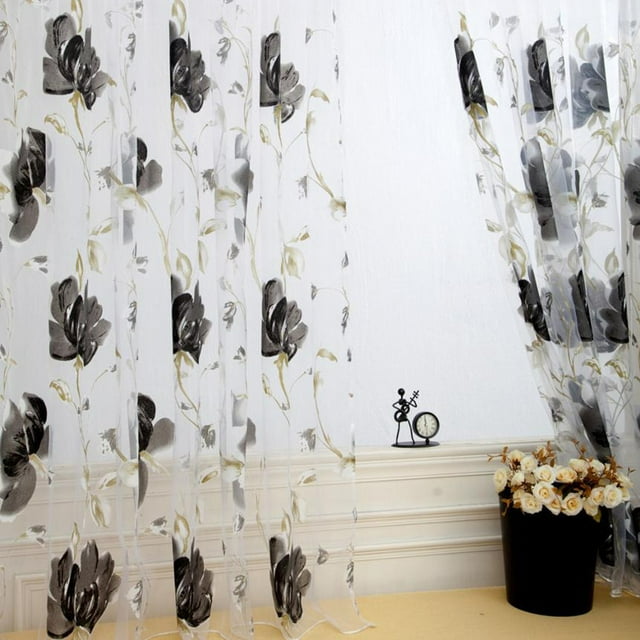 Xihbxyly Cortina Grande con Estampado de Flores, Elegante Diseño de Gasa Transparente, Suave Estampado de Ramitas, Filtrado de Luz, Decoración Versátil para El Hogar, Sala de Estar y Dormitorio, Tama