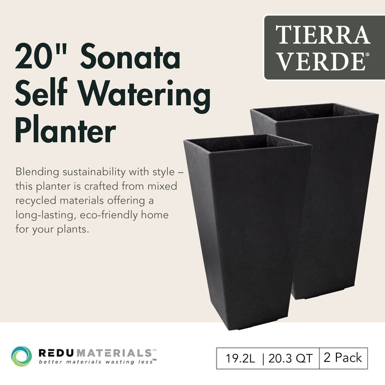 Tierra Verde Sonata Self-Watering Planter, 20 in, Black, 2 Pack photo 2
