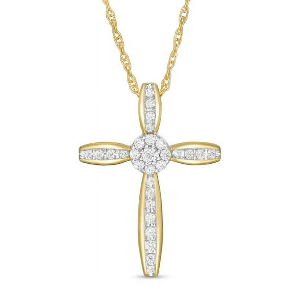 0.50 Carat VS1 Round Cut Natural Diamond Accents Latest Design Religious Cross Necklace for Women Solid 14K Yellow Gold With 18 inches chain