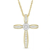 Caratup 0.50 Ct Round Cut Real Diamond Simple Cross Pendant Necklace with 18 inches Chain Solid 14K Yellow Gold