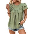 thumbnail image 1 of Blusa verde de manga corta con cuello redondo para un look casual y elegante de verano, talla M Blusa con estampado de lunares y volantes, 1 of 6