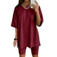 thumbnail image 2 of Ketyyh-chn99 Ensembles Détente 2 Pcs pour Femmes Shorts pour Dames Mode d'Été Rayé Haut à Manches Courtes Ensemble Costume Vin,3TG, 2 of 5