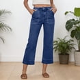 thumbnail image 6 of KIHOUT Women's High Waisted Wide Leg Denim Capri Pants - Patch Pockets, Rolled Cuffs, Solid Color, Casual Daily & All Season Wear, 6 of 8